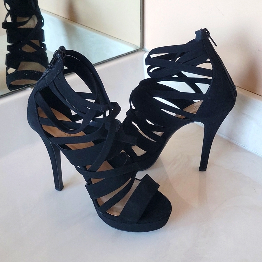 Charlotte Russe Black Suede Caged Heels - Picture 1 of 10